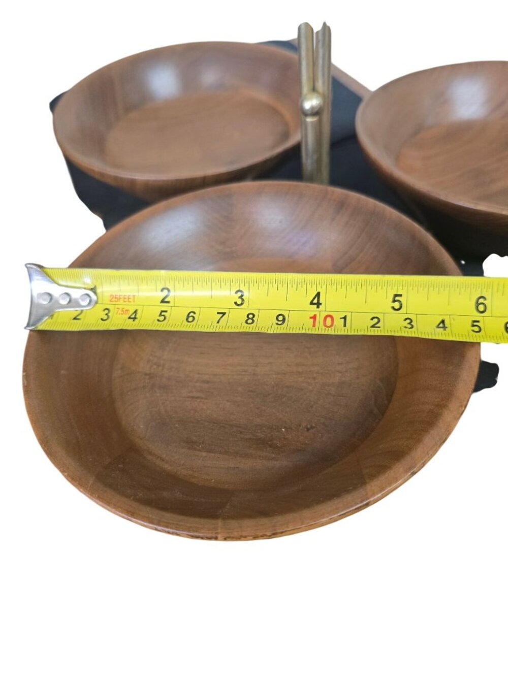 Mid-Century Modern Wood & Brass 3 Serving Snack Dish Nut Bowl - Picture 9 of 10